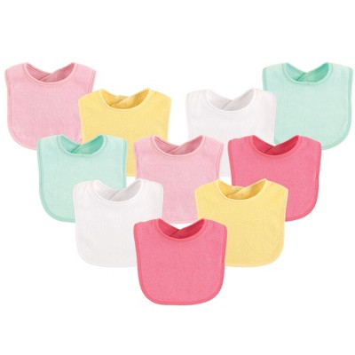 Luvable Friends Baby Girl Cotton Terry Bibs 10pk, Girl Solid, One Size