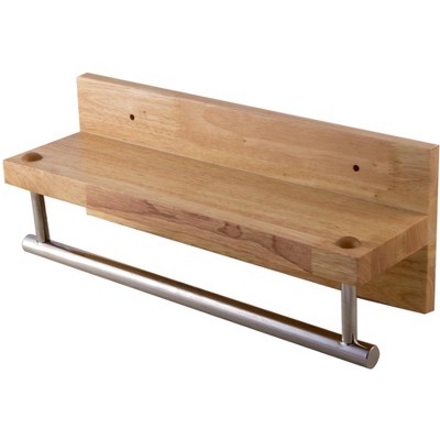 ALFI AB5511 16Inch Wooden Shelf with Chrome Towel Bar Bathroom Accessory