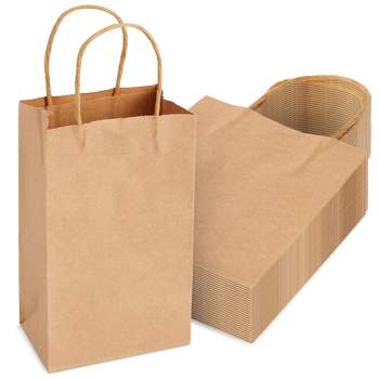 Juvale 24-Pack Small Gift Bags with Handles, 5.3x3x8.5 Inch Bulk Kraft Paper Material Brown Bags, Use for Birthday Party Favors, Reusable Grocery