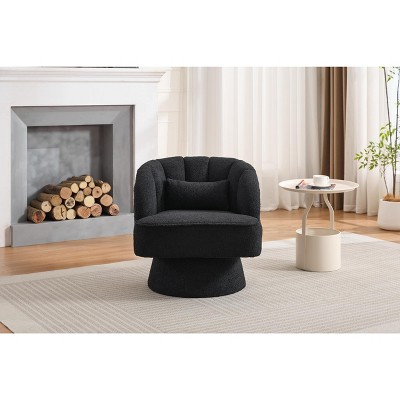 Modern Swivel Barrel Accent Chair, 360 Degree Velvet Upholstered Armchair with Striped Backrest & Plush Padding