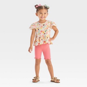 Toddler Girls' 2pc Disney Minnie Mouse Peplum Top & Biker Shorts Set - Pink - 1 of 4