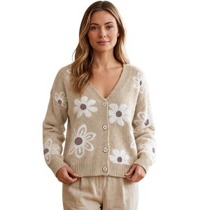INSPIRE CHIC Women's Deep V-Neck Floral Button Down Long Sleeve