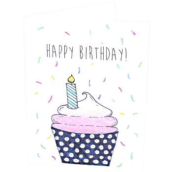 Blue Rose Polish Pottery Cupcake Confetti Happy Birthday Card