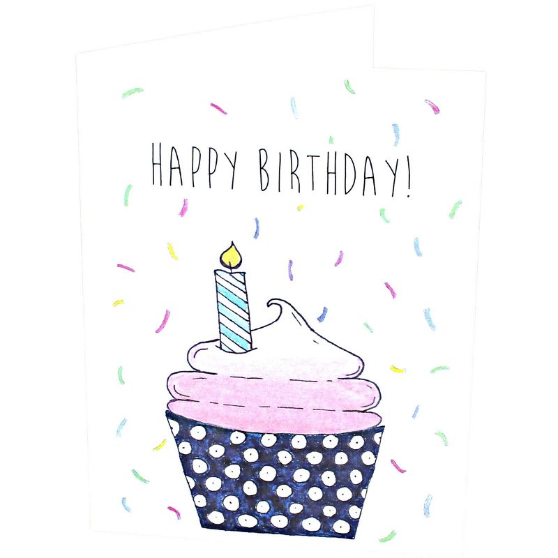 Blue Rose Polish Pottery Cupcake Confetti Happy Birthday Card, 1 of 2