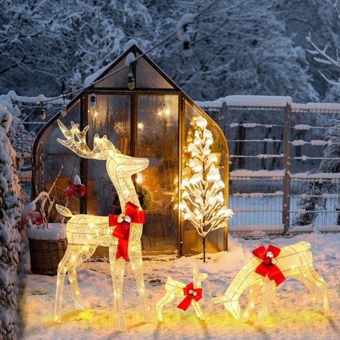 3 Piece Pre-Lit Holiday Twinkling Deer Family