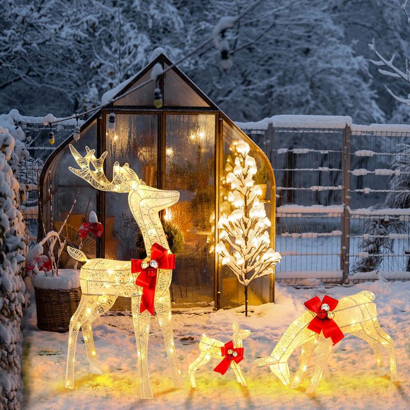 Costway 3 PCS Lighted Reindeer Family Set Pre-lit Christmas Decoration with 230 LED Lights, 1 of 11