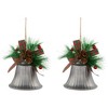 Northlight Bells with Pine Sprigs and Plaid Bow Christmas Ornaments - 7" - Silver - Set of 2 - 3 of 4