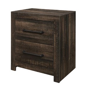 Vynxaria Dark Oak Nightstand, Spacious Drawers, Black Bar Handles, Clean Lines, Dark Oak Finish - 1 of 4