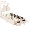 Full/Twin Size Velvet Upholstered Rabbit-Shape Bed with 2 Storage Stools 4Q - ModernLuxe - 3 of 4