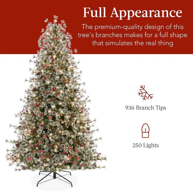 Best Choice Products Pre-Lit Semi-Flocked Cashmere Pine Christmas Tree w/ 2-in-1 LED Lights, 6 of 9