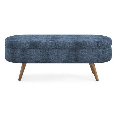 GlasFlength Ottomans and Benches Oval Storage Bench with Sturdy Wood Legs Simple Design for Contemporary Living Room Bedroom, Blue, 44"*16.15"*9.5"