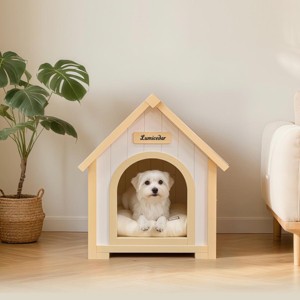 Yukimo 70"H Solid Cedar Pet House - Cream Yellow Cabin Style Indoor Shelter for Small Dogs & Cats - 1 of 4
