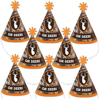 Big Dot of Happiness Gone Hunting - Mini Cone Deer Hunting Camo Baby Shower or Birthday Party Hats - Small Little Party Hats - Set of 8