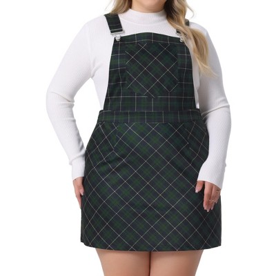 Agnes Orinda Women's Plus Size Pinafore Plaid Printed Adjustable Straps Suspender Shortalls