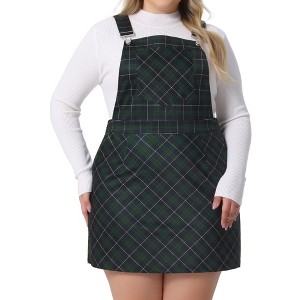 Agnes Orinda Women's Plus Size Pinafore Plaid Printed Adjustable Straps Suspender Shortalls - 1 of 4