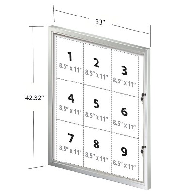 Large Silver Aluminum Enclosed Magnetic Bulletin Board with Lock & Key