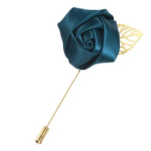 Unique Bargains Wedding Groom Suit Ribbon Rose Flower Lapel Pin with Gold Leaf 1 Pc - 1 of 4