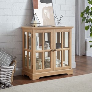 CAVINAS Bookcases for Living Room 4-tier Glass Display Cabinet Storage Bookcase Collectors Showcase with Flip-up Glass Doors - 1 of 4
