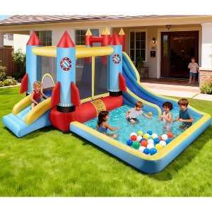 KRISRATE Inflatable Bounce House with Blower for Kids 3-12, Bouncy Castle Water Park with Double Slides, Splash Pool & Jumping Area, Indoor/Outdoor - 1 of 4