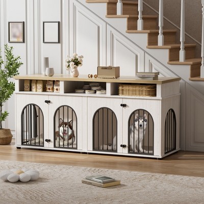 70" Dog Crate Furniture, Chew-Resistant Dog Kennel with Storage, Escape Proof Large Dog Cage, Decorative Side End Table for Small/Medium Dogs