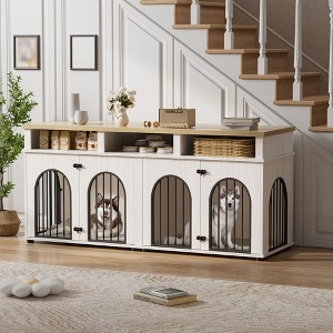 70" Dog Crate Furniture, Chew-Resistant Dog Kennel with Storage, Escape Proof Large Dog Cage, Decorative Side End Table for Small/Medium Dogs - 1 of 4