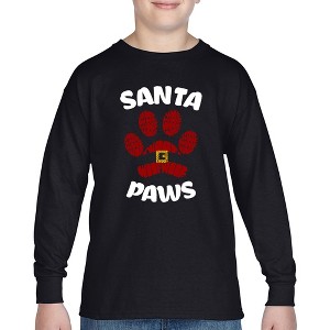 LA Pop Art Santa Paws - Boy's Word Art Long Sleeve T-Shirt - 1 of 4