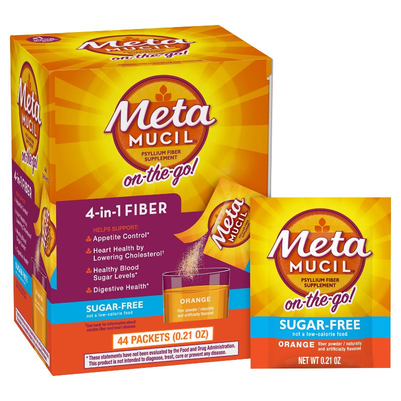 Metamucil Psyllium Fiber Supplement Packets - Sugar Free - Orange  - 44ct, 1 of 13