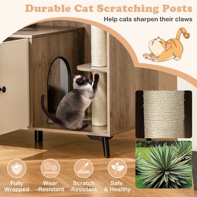 Multifunctional Gray and White Cat Litter Box Enclosure with Sisal Posts