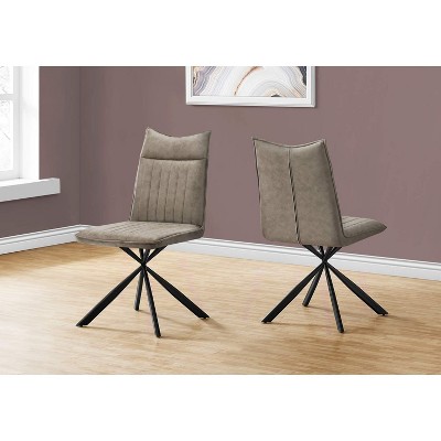 Taupe Faux Leather Upholstered Side Chair with Black Metal Legs