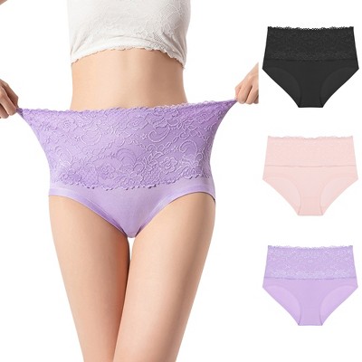 Agnes Orinda Women's Plus Size Stretch Packs Lace High Waist Comfort Briefs