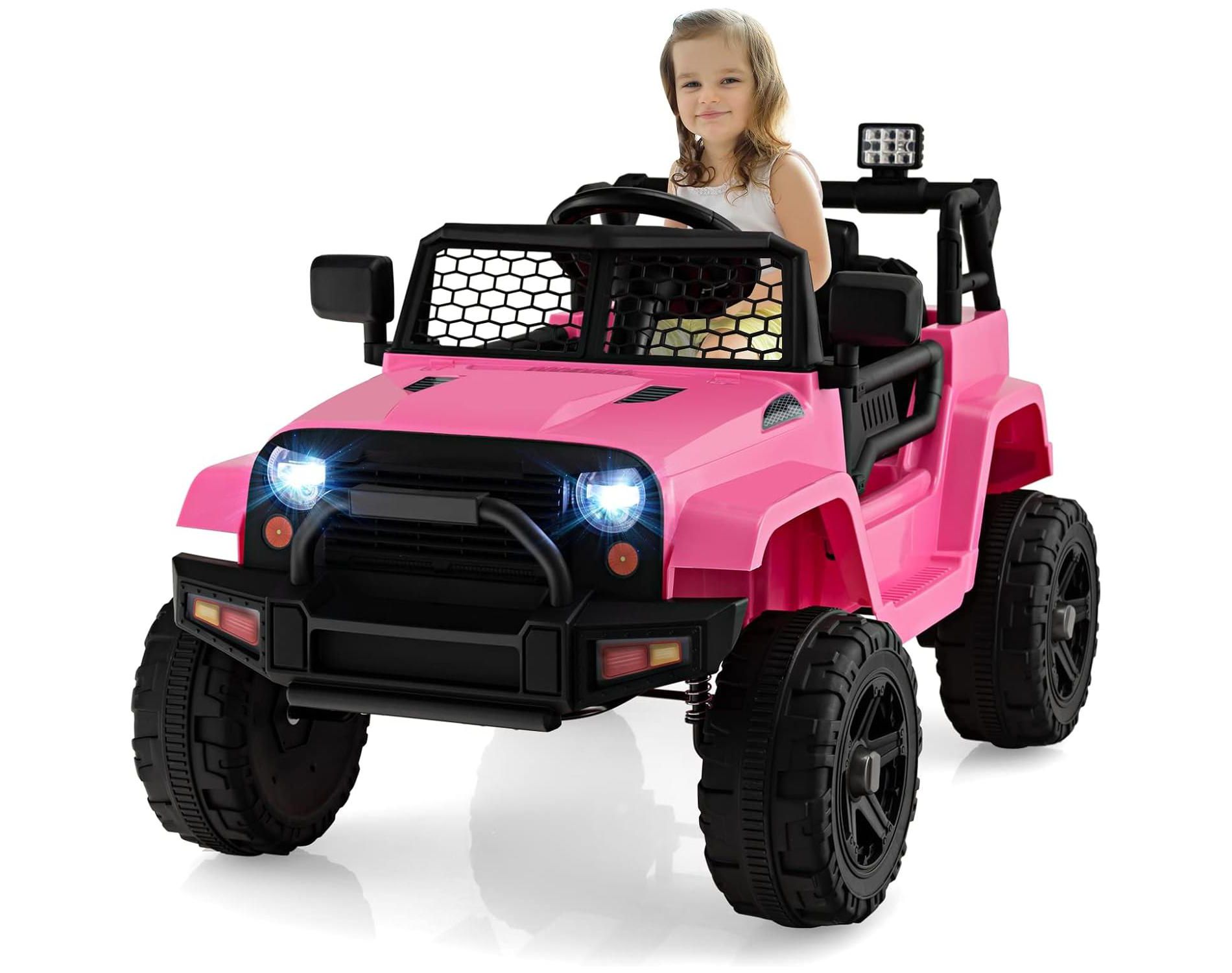 Costway 12V Kids Ride On Car Electric Vehicle Jeep with Parental Remote Music Horn Headlights Slow Start Function Pink