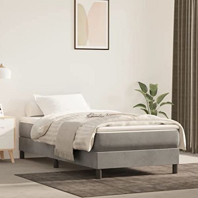 vidaXL Box Spring Twin Bed Frame - Modern Design in Light Gray Velvet - 76" x 39.4" x 9.8" Sized Bed Frame