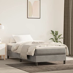 vidaXL Box Spring Twin Bed Frame - Modern Design in Light Gray Velvet - 76" x 39.4" x 9.8" Sized Bed Frame - 1 of 4
