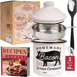 Bacon Grease Container with Strainer and Silicone Spatula, 24oz Enamel Fat Container, Dishwasher Safe - 1 of 4