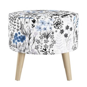 Round Ottoman with Splayed Legs Winter Botanical Blue - Skyline Furniture