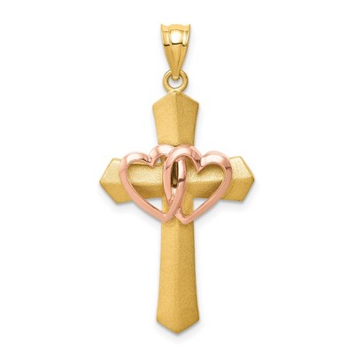 Black Bow Jewelry 14k Two Tone Gold St. Valentine Cross Pendant, 19 x 38mm