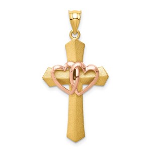 Black Bow Jewelry 14k Two Tone Gold St. Valentine Cross Pendant, 19 x 38mm - 1 of 4