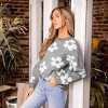 Women's Grey Floral Round Neck Long Sleeve Intarsia Knit Sweater - Cupshe - 3 of 4