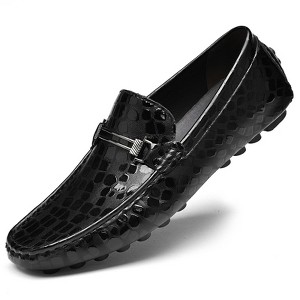 Santimon Men's Leather Horse-Bit Flat Moccasin Loafers Casual Boat Shoes Black - 1 of 4