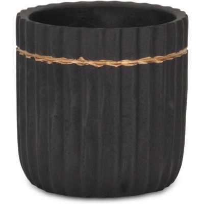 Cheung's Aurine Round Gold Trimmed Ridged Ceramic Pot - Large - Black