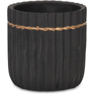 Cheung's Aurine Round Gold Trimmed Ridged Ceramic Pot - Large - Black - 1 of 3