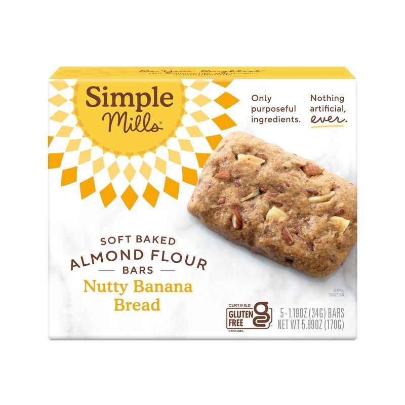 Simple Mills Gluten Free Nutty Banana Bread Soft-Baked Almond Flour Bars - 5ct, 1 of 7