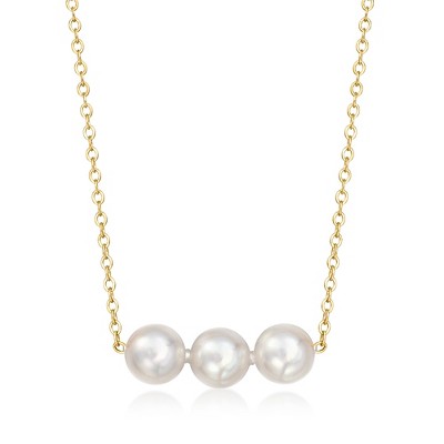 Ross-Simons 5mm Cultured Akoya Pearl Trio Necklace in 14kt Yellow Gold Size 16