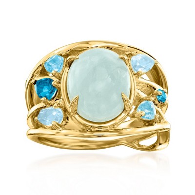 Ross-Simons 4.40 Carat Milky Aquamarine and .85 ct. t.w. Tonal Blue Topaz Ring in 18kt Gold Over Sterling