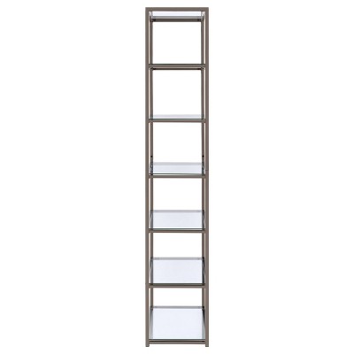 Elegant Black Nickel 6-Tier Bookcase with Tempered Glass Shelves