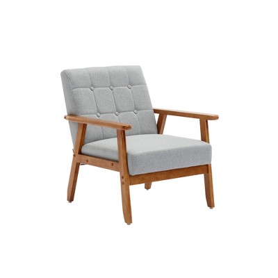 Runesay Gray Mid-Century Modern Accent Chair, with Solid Wood Armrest and Feet, for Living Room, Bedroom and Studio