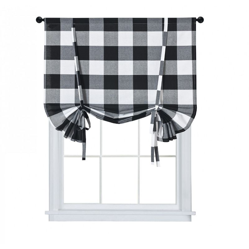 Kate Aurora Country Farmhouse Buffalo Plaid Gingham Single Tie Up Window Curtain Shades, 3 of 4