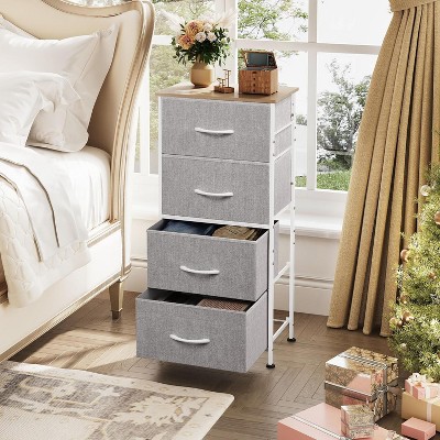 Dresser 4-Drawer Fabric Storage Tower Organizer for Bedroom, Hallway, Entryway, Closets with Steel Frame, Wood Top, Easy Pull Handle