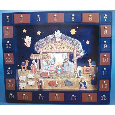 Northlight 17" Navy Blue and Gold Nativity Advent Calendar Christmas Table Top