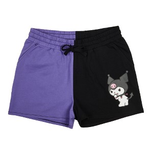 Kuromi Character Art Purple & Black Contrast Women's Sweat Shorts - 1 of 4